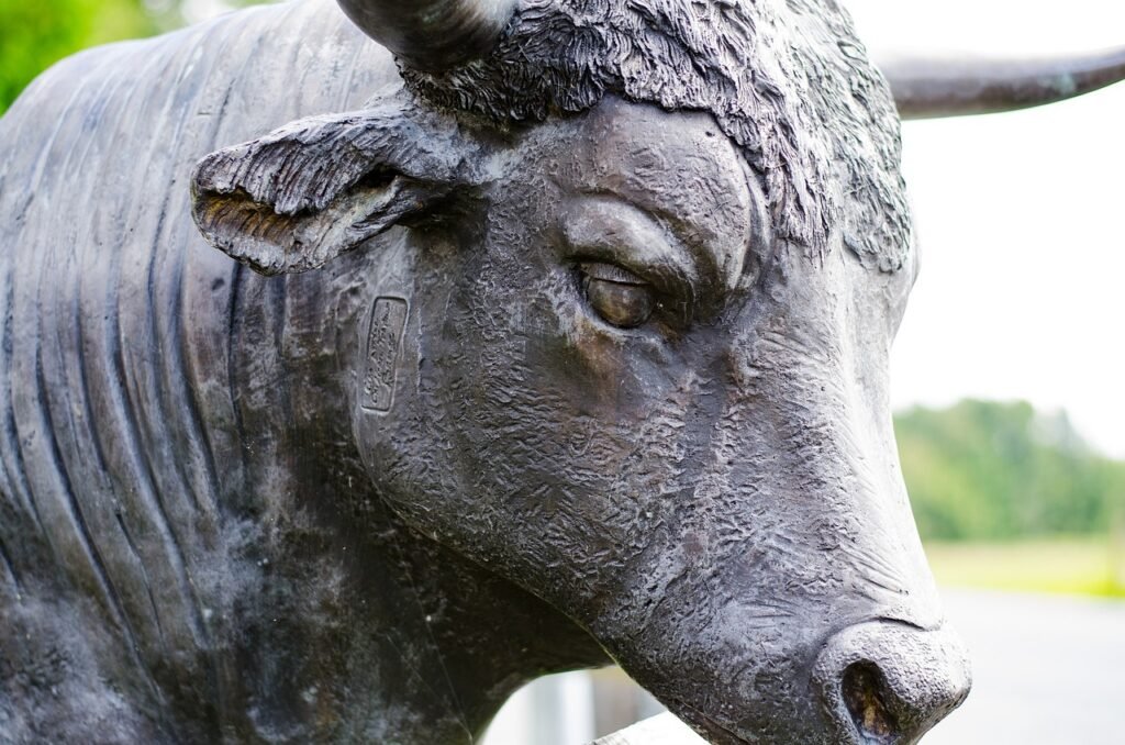 statue, bull, animal, nature, wealth, ancient, travel, landmark, bullish, optimism, refined, commerce, sculpture, finance, classy, challenge, confronting, icons, trends, pessimism, stock, economies, dramatic, contrasting, culture, religion, bear, symbol, market, business, architecture, exchange, head, quality, monument, metal, old