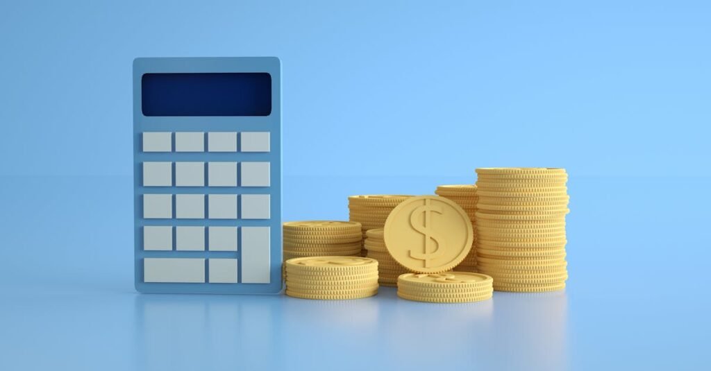A conceptual image of a calculator with gold coins symbolizing finance and income growth.